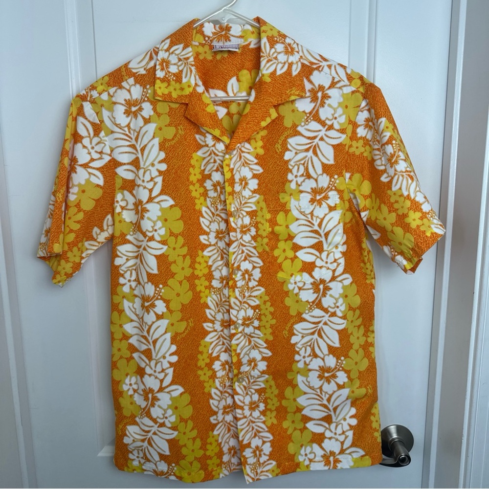 Vintage Hawaiian shirt Kalena fashions of Hawaii medium men’s Bright Orange